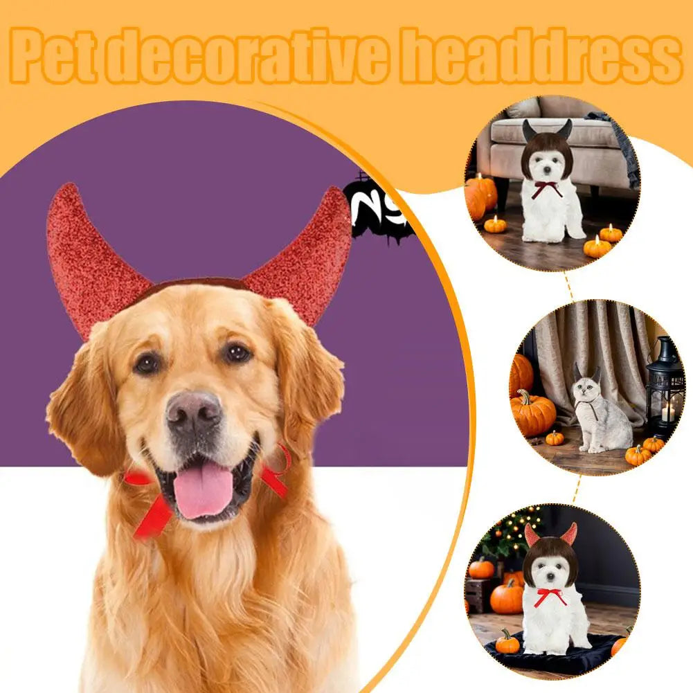 Pet Costume Devil Horn Headband Accessory Animal Headpiece Cosplay Halloween Party Props Funny Demon Cosplay for Dogs Cats Gifts Oasis Select