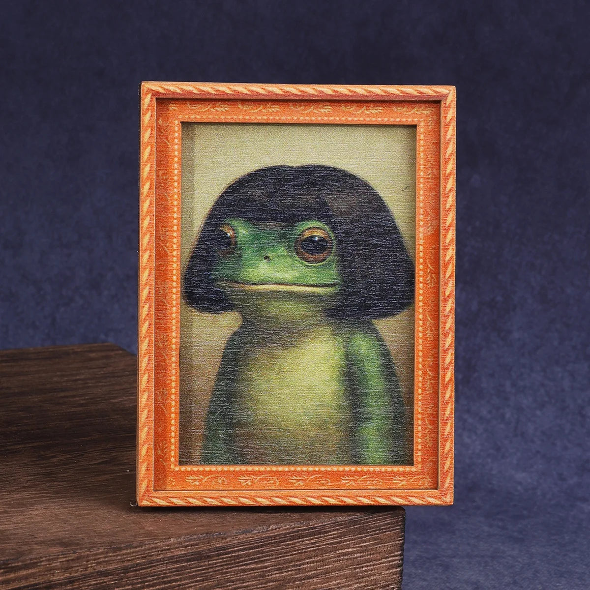1Pc Mini Wooden Photo Frame Frog Fridge Magnet Funny Green Frog & Haircut Modern Kitchen Decor Refrigerator Ornament Oasis Select A