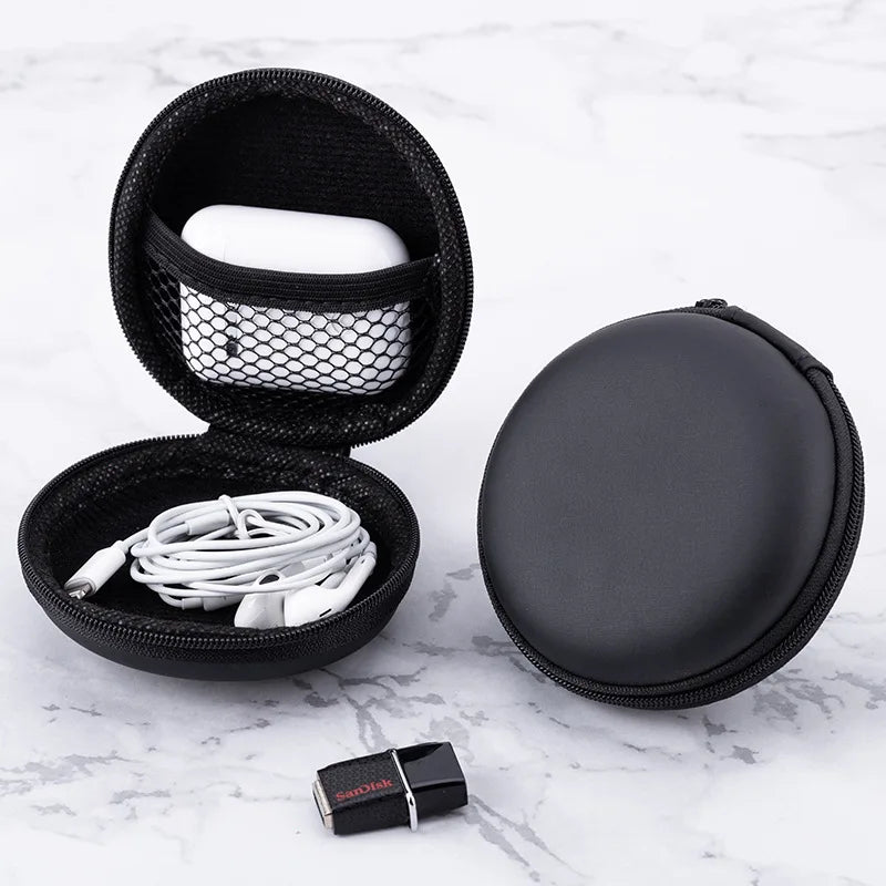 2pcs Earphone Storage Case PU Mini Carrying Hard Bag Box Case for Earphone Headphone Accessories Earbuds Memory Card USB Cable Oasis Select 2pcs