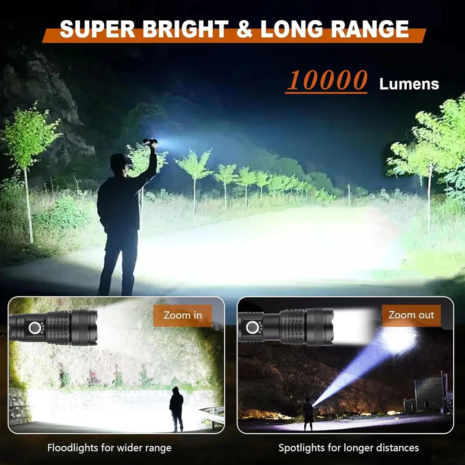 P50 High Power LED Tactical Flashlight Rechargeable Torch Aluminum Alloy Telescopic Zoom Torch Lamp for Outdoor Camping Fishing Oasis Select