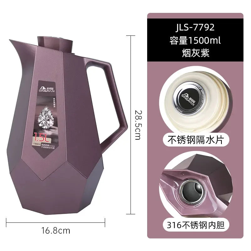 Nordic Wind Household Insulation Pot 316 Stainless Steel Vacuum Inner Liner European Hot Water Bottle Warm Pot Oasis Select purple 1.5L