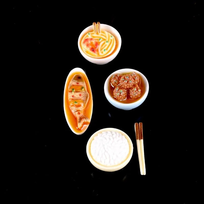 1/12 Dollhouse Miniature Chinese Dishes Food Models Dollhouse Kitchen Decoration DIY Dolls House Dining Room Ornaments Oasis Select