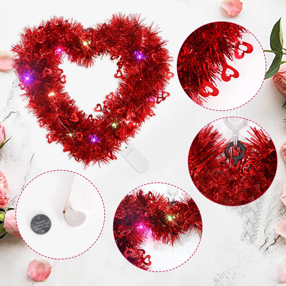 Romantic Luminous Heart Garland ValentineS Day Decoration Glowing Love Themed Fake Grass Garland Pendant for Home Wall Tabletop Oasis Select