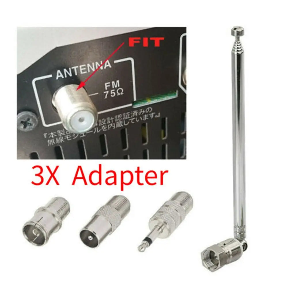 F Type Telescopic Aerial Antenna 75 Ohm with TV / 3.5 Adapter Wave Radio FM Oasis Select