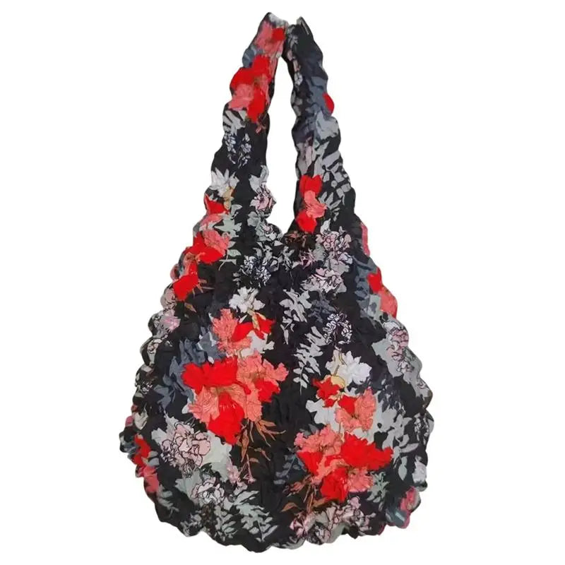Flower Expansion Fold Pleated Flexible Stretch Mini Shopping Bag Large Capacity Bubble Elastic Portable Handbag Storage Bag Oasis Select A11
