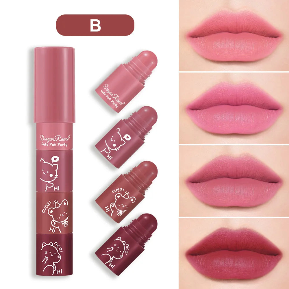 Dragon Ranee 4-in-1 Velvet Matte Lipstick Set – Waterproof Lip Kit