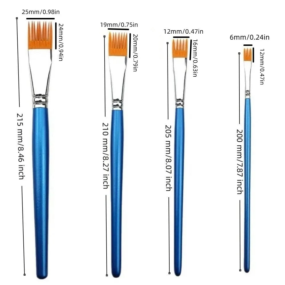 4Pcs Nylon Bristles Watercolor Brush Set Short Handle Multi-toothed comb Texture Brushes Flat Comb Wood Handle Grainer Brush Set Oasis Select
