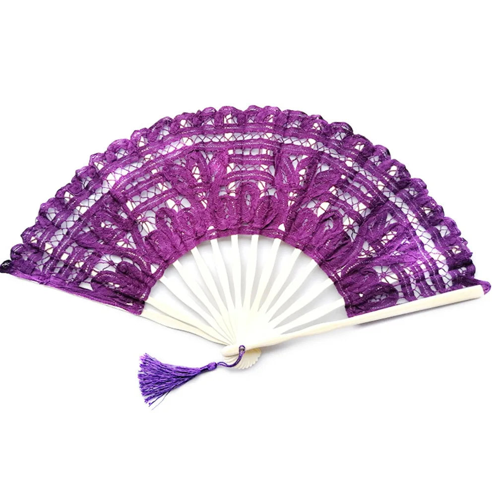 Bamboo Lace Folding Hand Fan with Tassel – Vintage Style