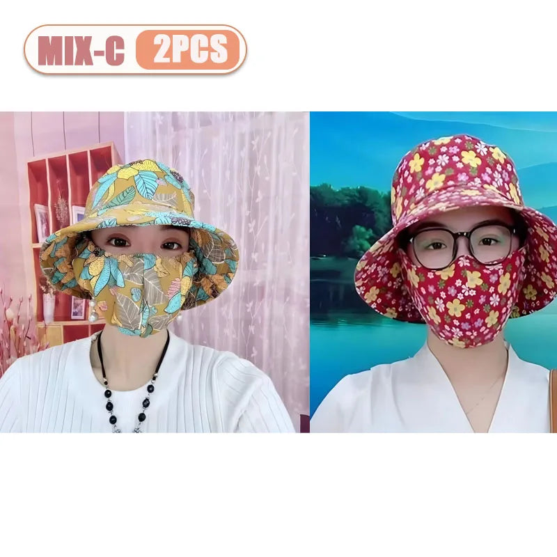 1-2PCS Women‘s Sun Hat with Face Mask UV Protection Summer Cycling Cap Breathable Quick Dry Outdoor Hiking Visor Oasis Select Mix C-2PCS