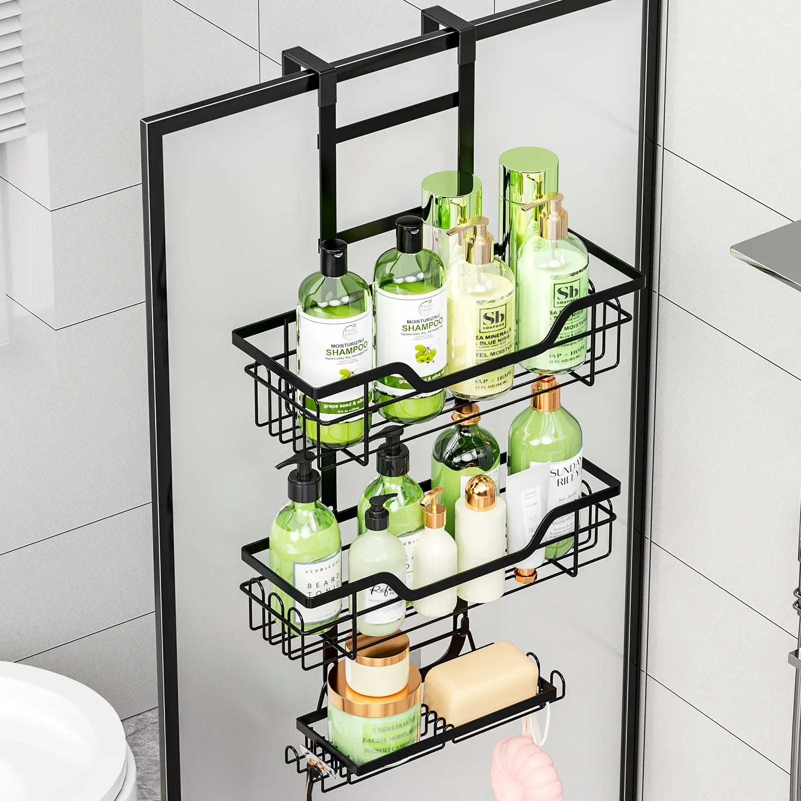 No punching bathroom rack, door rear rack, wall hanging layered hanging basket shelf, toilet shower room storage rack Oasis Select