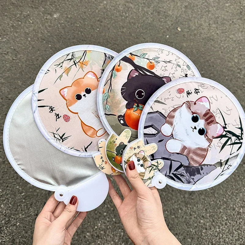 Portable Cartoon Folding Fan Kawaii Creative Foldable Fan Cool Summer Hand Fan Flying Disk Pocket Cloth Fan Gifts For Kids Oasis Select