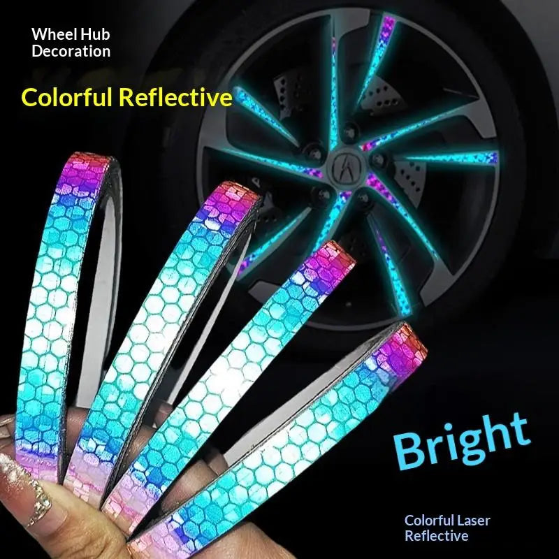 Night Reflective Strip Wheel Hub Warning Sticker Night Riding Colorful Laser High Viscosity Colorful Reflective Tape Sticker Oasis Select