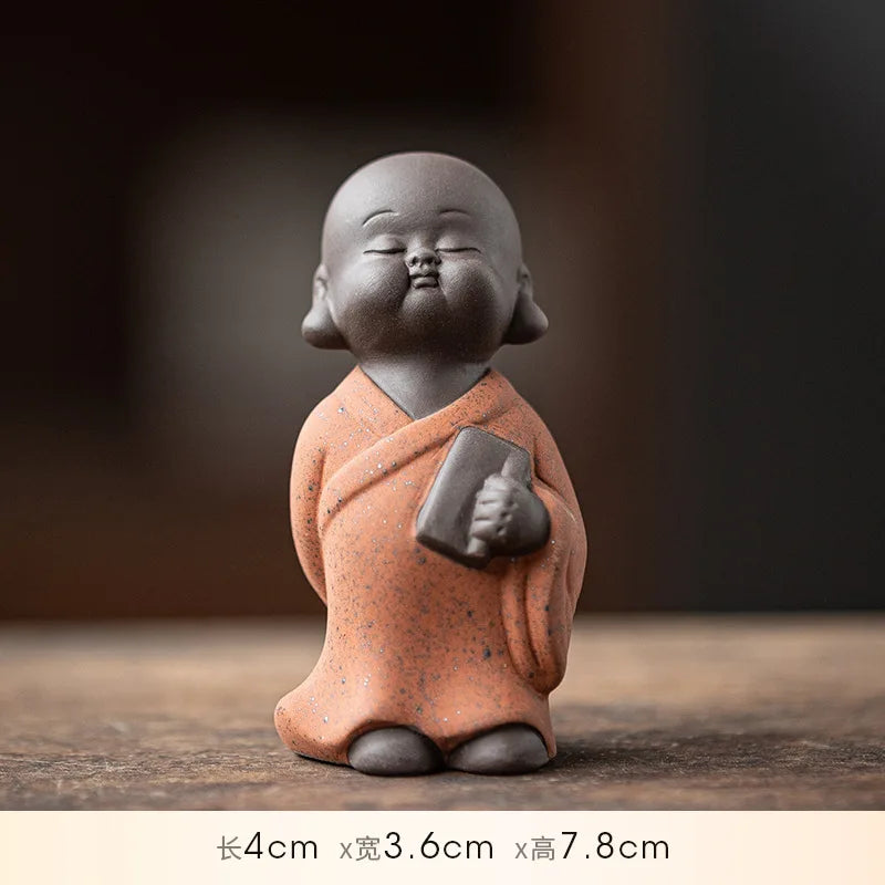 Creative Purple Clay Little Monk Zen Figure Cute Small Novice Desktop Decoration Tea Table Tea Ceremony Tea Pet Ornament Oasis Select 4