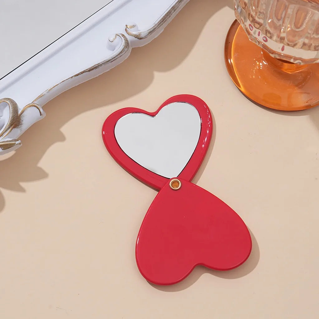 Heart-Shaped Acetate Compact Makeup Mirror & Hair Accessory