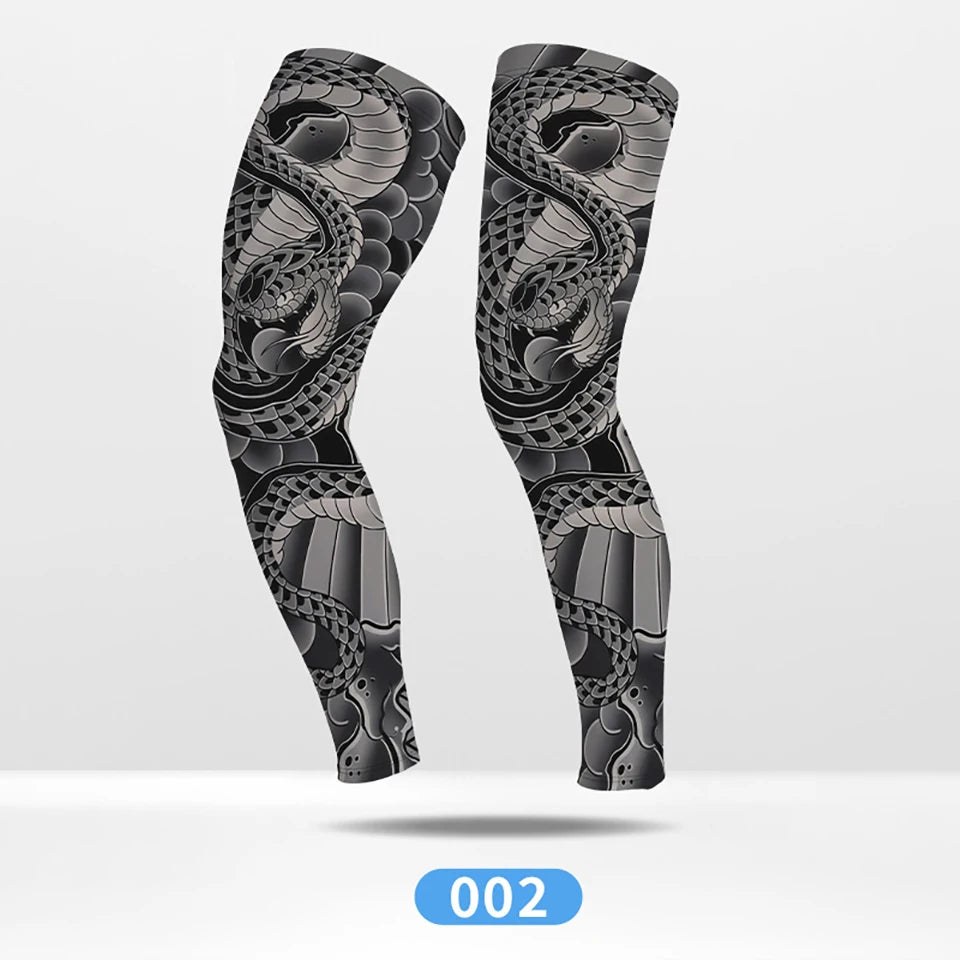 Kokossi 1Pair Tattoo Printing Cyclying Leg Sleeves Ice Silk Non-slip