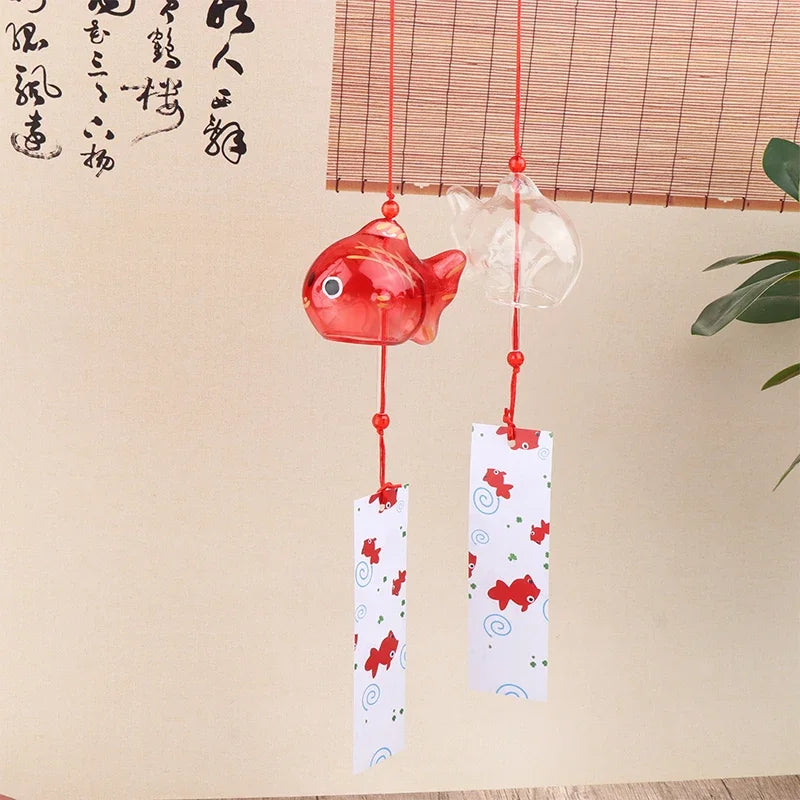 Wind Chime Chimes Japanese Glass s Style Goldfish Garden Hanging Outdoor Decor Pendant Furin Decorative Fish Ornament Oasis Select