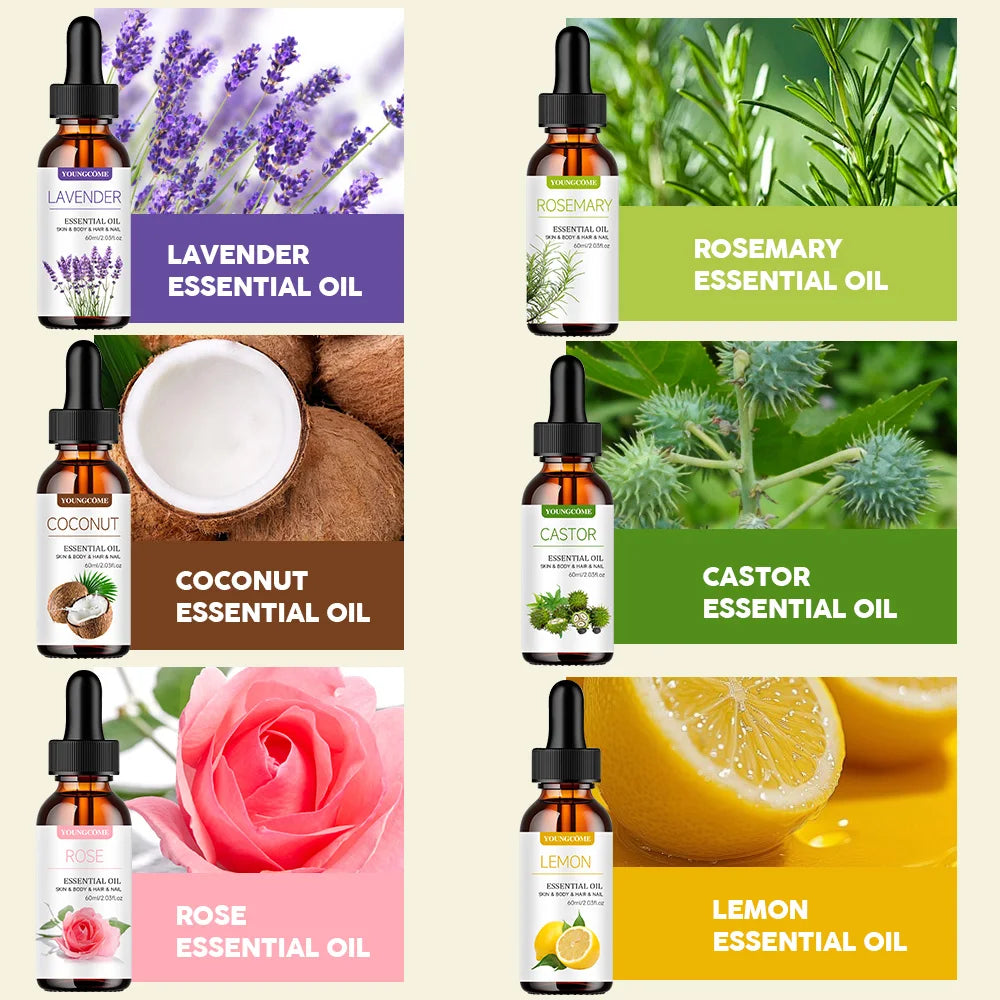 YOUNGCOME 6-Piece Natural Essential Oil Set – Hair & Skin Care