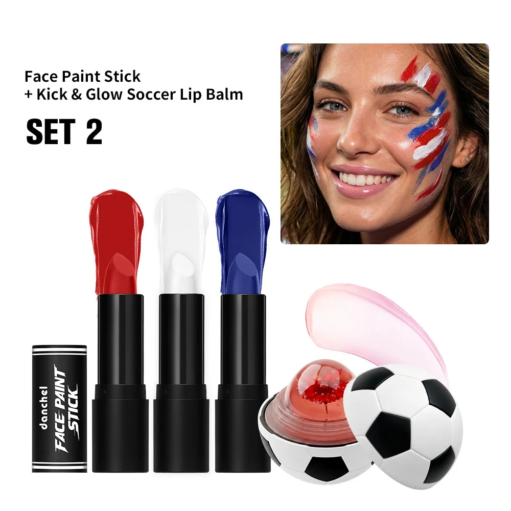 Face Paint Stick & Lip Balm Combo Waterproof High Colored Paint Stick for Cosplay Parties Sports Game Halloween Festivals Makeup Oasis Select SET 2