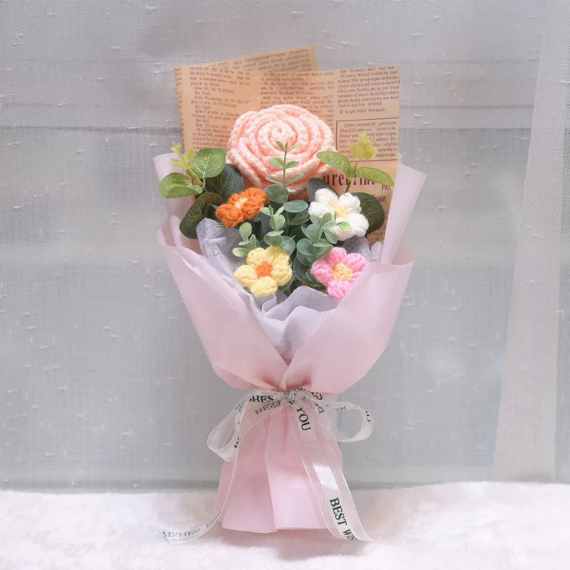 Artificial Flower Crochet Bouquet Handmade Anniversary Sunflower Daisy Bouquet Mothers Day Birthday Gift Eternal Flower Oasis Select D