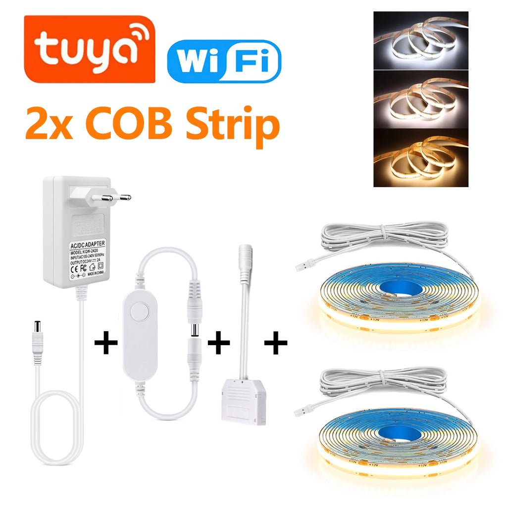 Tuya Dimmable DC12V COB LED Strip Light for Under Cabinet Kitchen Shelf Pantry Showcase Bedroom Closet WiFi Switch APP Control Oasis Select 2x LED Strip WHITE 2M 3.28FT