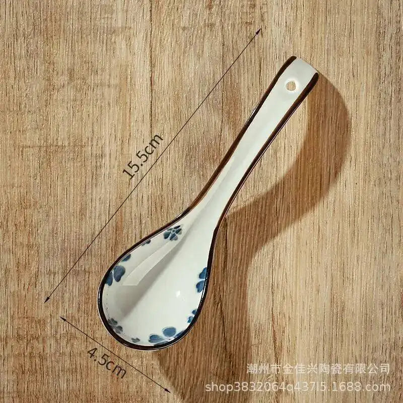 Japanese Blue And White Ceramic Spoon Extended Length For Drinking Soup Kitchen Cooking Utensil Oasis Select 10