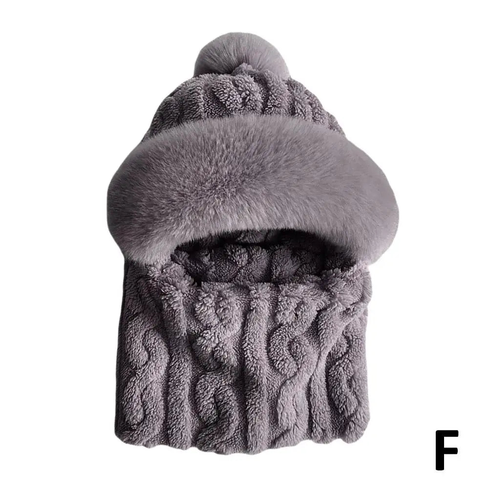 Women's Hooded Plush Winter Beanie – Windproof Fleece Cycling Hat Hooded Winter Beanie Oasis Select Gray One size