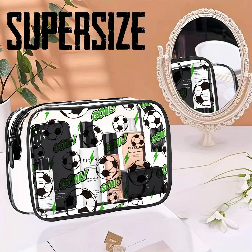 Football-themed PVC Toiletry Bag, Makeup Bag, Suitable for Men and Women, Transparent Travel Toiletries Storage Bag Makeup Bag Oasis Select