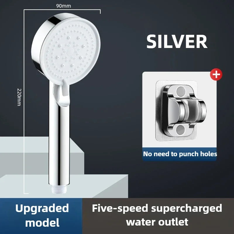 High Pressure Shower Head 3 Modes Adjustable Filter Shower Head Set New Bathroom Shower Head Accessories Sprayer Oasis Select silver head and hook