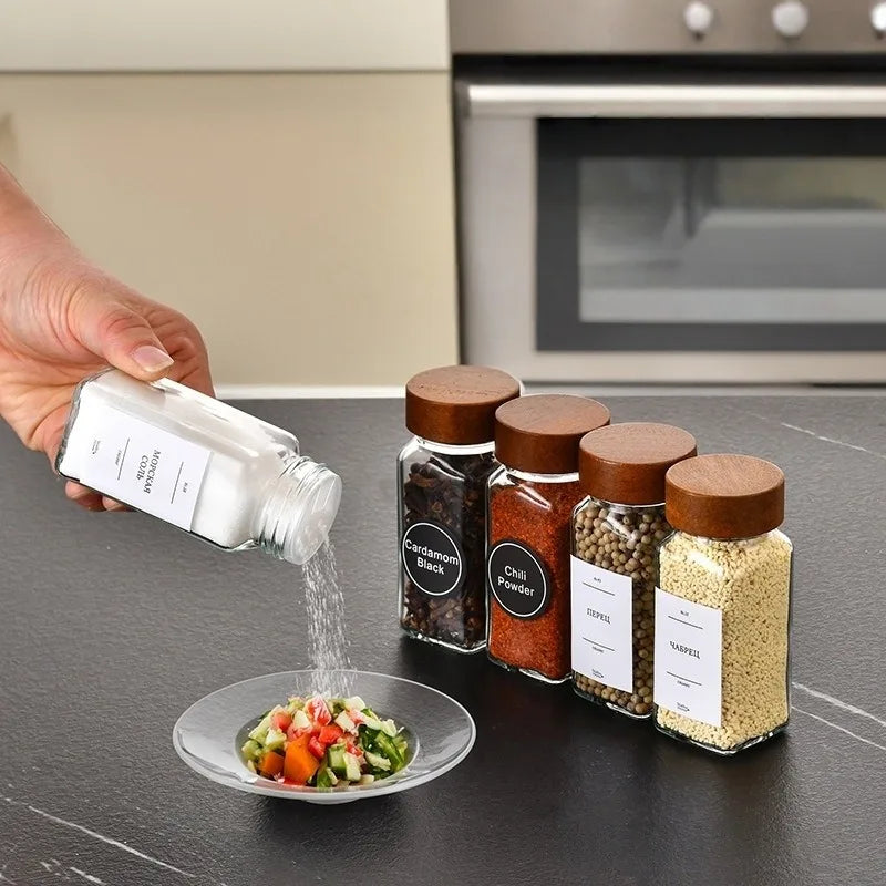 12pcs Spice Jars with Labels Thickened Glass Seasoning Containers with Bamboo Lids Sealed Seasoning Bottles with Silicone Funnel Oasis Select