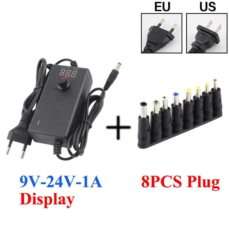 Transformer AC 220V TO DC 9V-24V 12V 24V Adjustable Power Supply AC 220 V TO DC 9 12 24 V 1A 3A 5A Transformers With 8PCS Plug Oasis Select 1A Display With 8PCS EU Plug