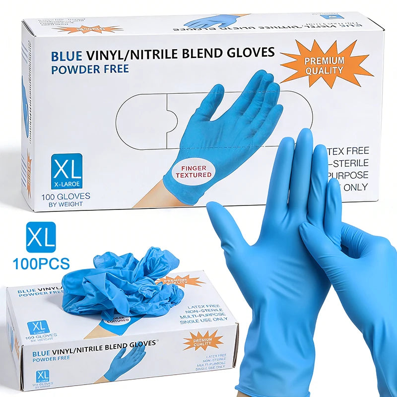 100PCS Disposable Nitrile Gloves Food Contact Thick Durable Suitable Strong Elasticity Gloves For Kitchen Garden Tattoo Beauty Oasis Select XL Blue