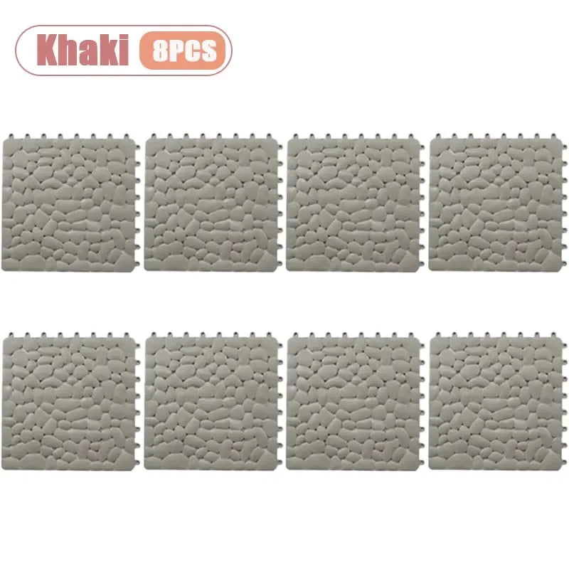1-10PC 30X30cm Bathroom Pebble Non Slip Mat Waterproof Splicing Shower Pad for Toilet Room Floor Drop Resistant Foot Cushion Mat Oasis Select Khaki-8PCS