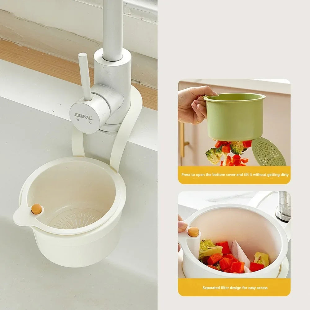 Portable Push-type Kitchen Sink Filter Basket Separate Drain Bowl Filter Basket Anti-leakage Anti-leakage Sink Storage Rack Oasis Select White
