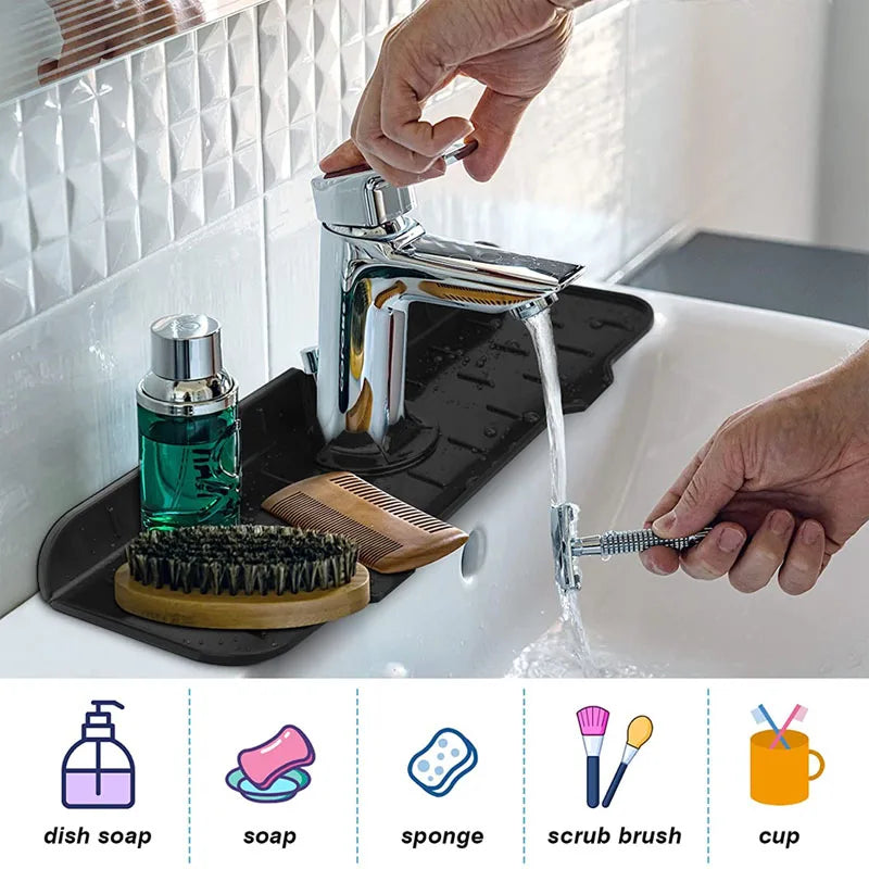 Kitchen Silicone Faucet Absorbent Mat Sink Splash Guard Drain Pad Quick Dry Countertop Protector for Bathroom Kitchen Gadgets Oasis Select