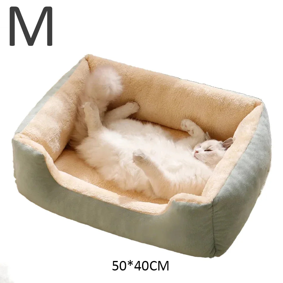 Color Square Winter Soft Warm House for Dog Bed for Dog Mat Waterproof Cat Bed Pet Bed for Large Medium Small Dog House Oasis Select Green-M