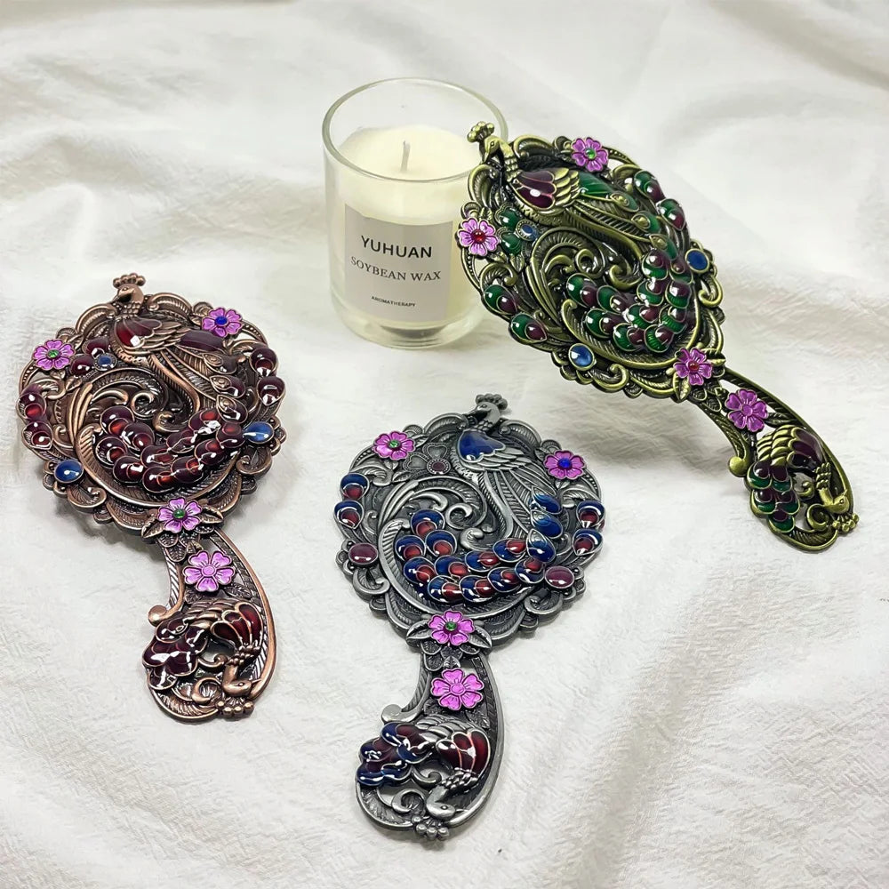 Vintage Peacock Handheld & Tabletop Mirror Set – 2pcs Decorative Mirror Set Oasis Select