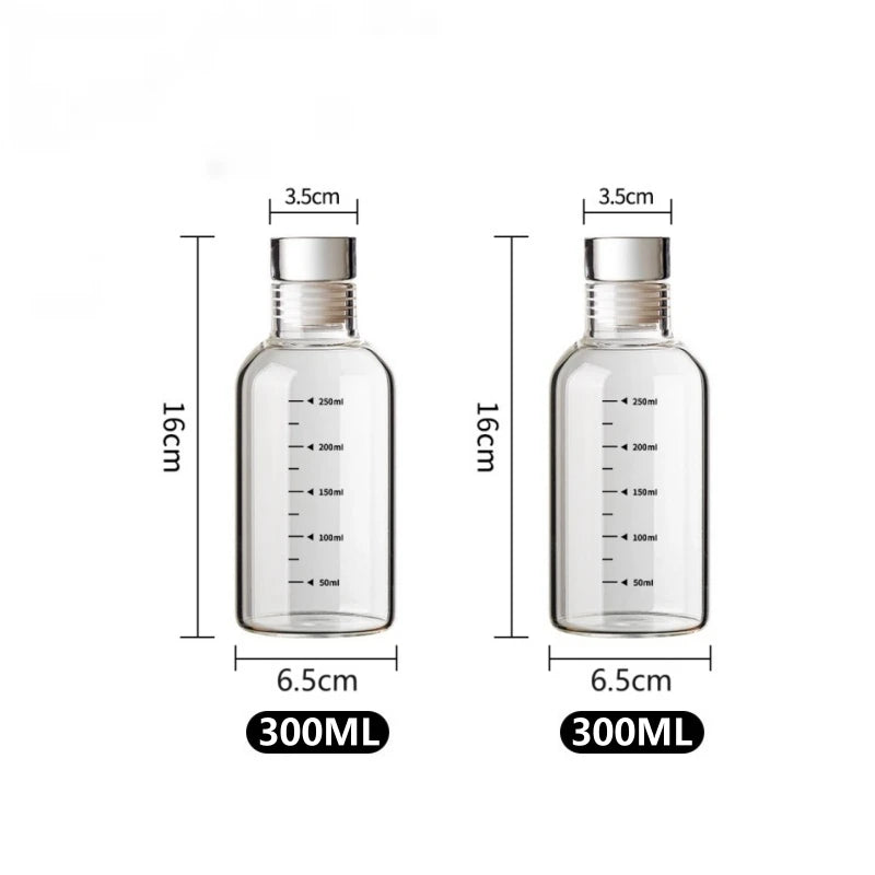 2pcs 300-1000ml Clear Glass Water Bottle Large Capacity with Time Marker Cover for Water Drink Outdoor Portable Milk Juice Cup Oasis Select 300ml-2PCS 300-1000ml