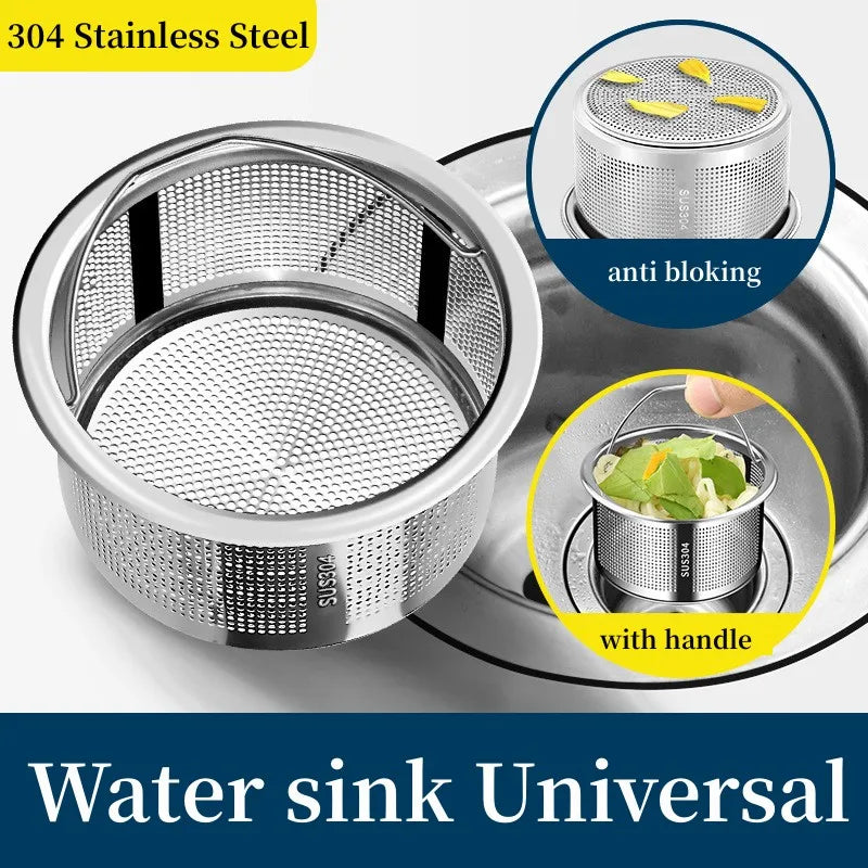 Stainless Steel Kitchen Sink Strainer Plug 99% Sink Drain Cover Filter Basket With Handle Waste Filter Mesh Kitchen Accessories Oasis Select