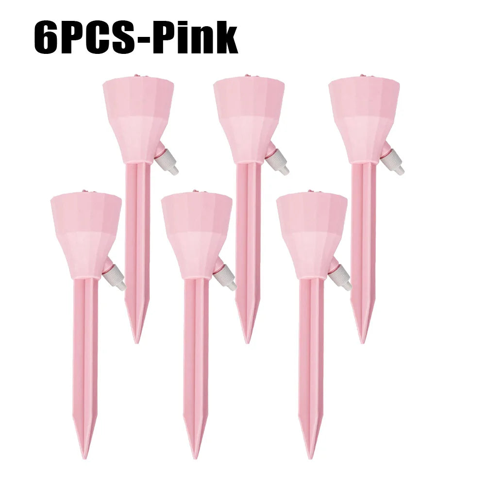 3/6/9Pcs Adjustable Drip Irrigation System Indoor Outdoor Potted Plants Automatic Self-flowing Watering Spikes Gardening Tools Oasis Select Pink-6PCS