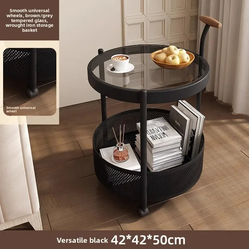 Multi-functional French light luxury movable glass trolley side table living room sofa small coffee table bedroom bedside table Oasis Select