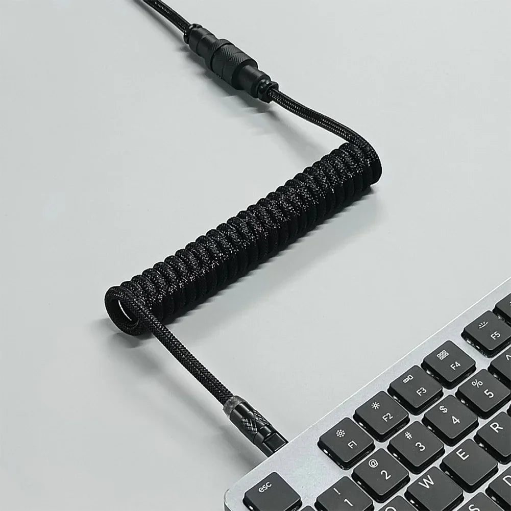 3M USB A to Type C for Mechanical Gaming Keyboard Double Sleeved Wire with GX16 Detachable Aviator Coiled Power Cable Oasis Select