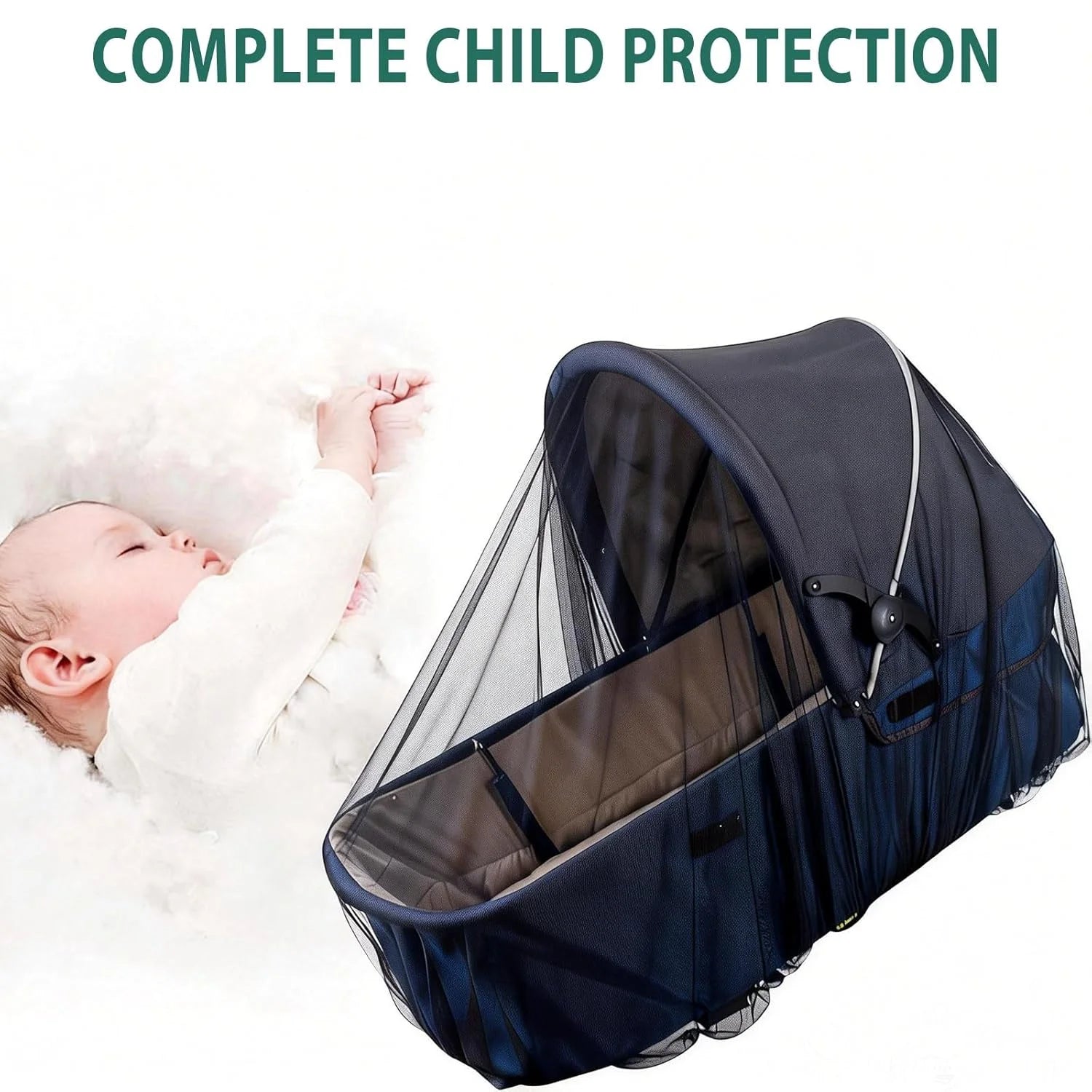 Stroller Mosquito Net, Full Coverage Dense Mesh for Insect Protection, Polyester Outdoor Baby Stroller Gear Stroller Accessories Oasis Select