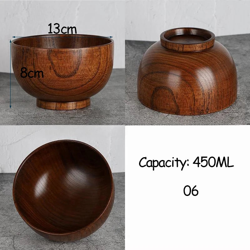 Japanese Style Acacia Wooden Bowl for Children's Dining Anti DropBowl Exclusive Wooden Bowl Retro Home Tableware Set Salad Bowl Oasis Select 06