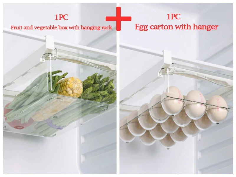 Clear Fridge Organizer Drawer – Slide Under Shelf Storage Box Fridge Drawer Organizer Oasis Select 2PC vegetable egg