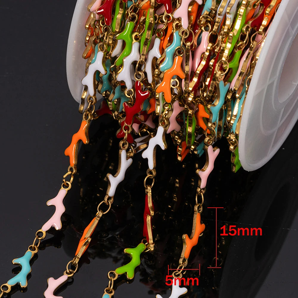 1m Stainless Steels Ocean Animal Oil Drip Chain Enamel Link for Women DIY Crafting Bracelet Jewelry Making Supplies Findings Oasis Select Gold Coral