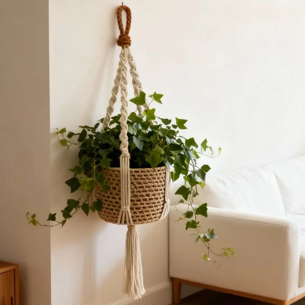 with Handmade Tassels Macrame Plant Hanger Net Cotton Rope Wall Hanging Hanging Planter Basket Knotted Lifting Rope Oasis Select