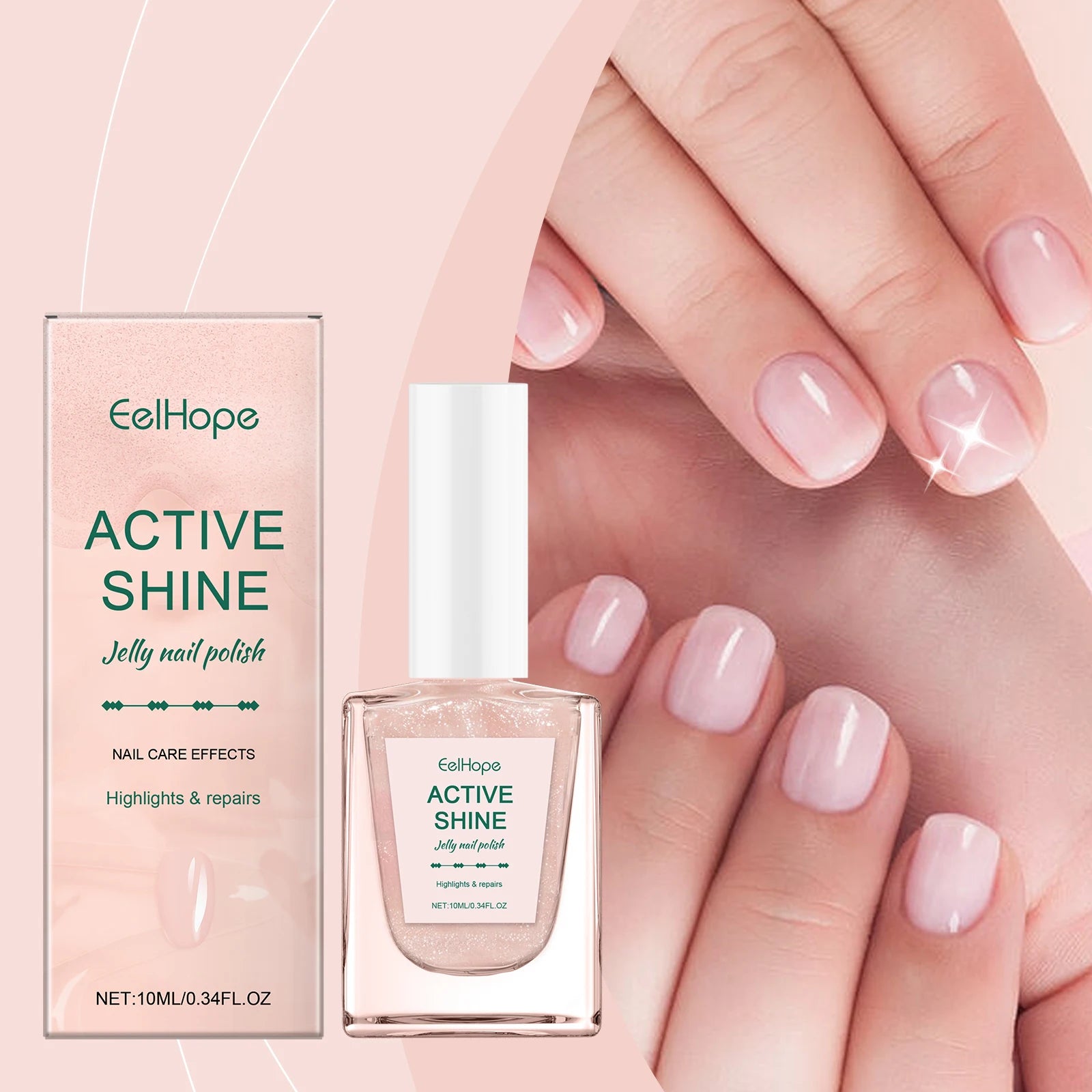 Jelly Nail Polish - Transparent Pink Water-Based Nail Polish, Autumn & Winter Shade, Skin-Whitening, Fine Glitter, Girly Pink Oasis Select