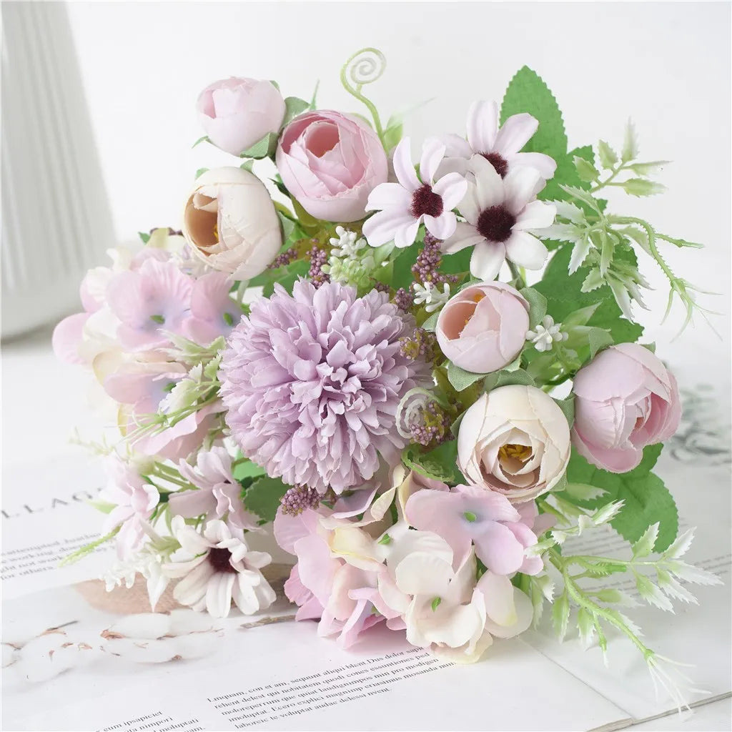 Artificial Silk Hydrangea Peony Bouquet – Wedding & Home Decor Artificial Flower Bouquet Oasis Select Purple