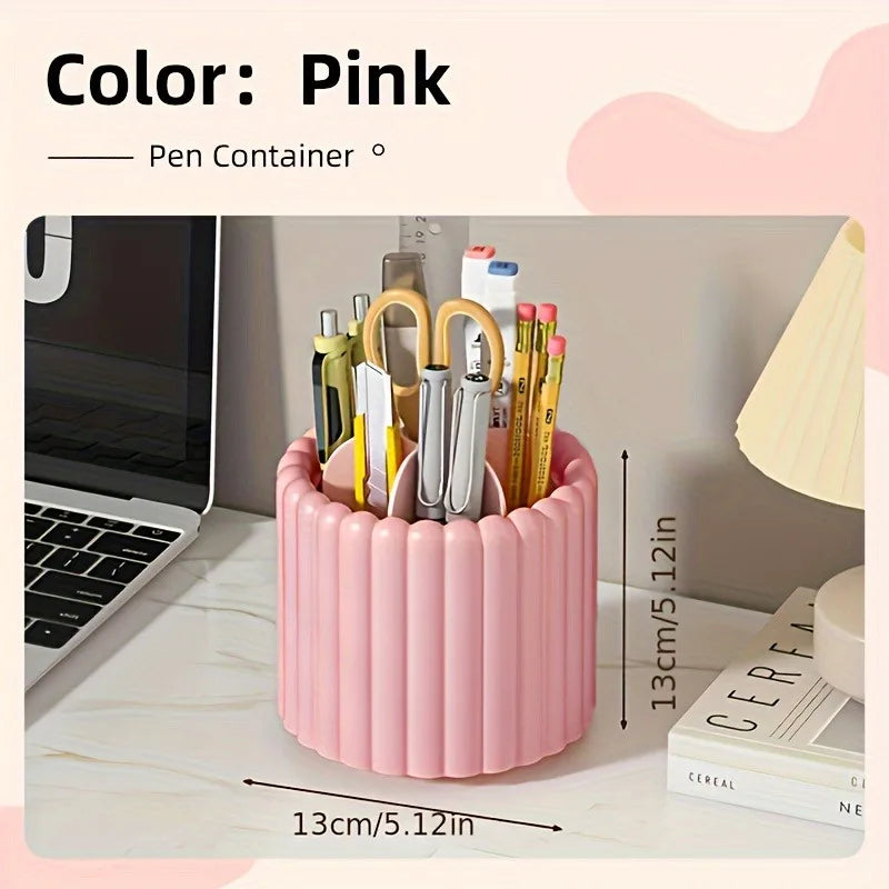 Modern Minimalist 360° Rotating Desk Organizer Pen Holder - Space-Saving, Multi-Functional Office Supplies - for Home & School Oasis Select Pink