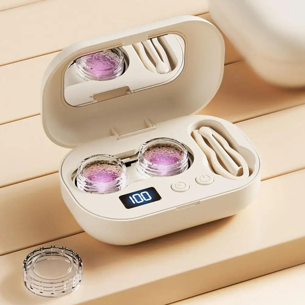 Rechargeable Portable Ultrasonic Contact Lens Cleaning Box, High Vibration 360° Sterilizer Washer for Disposable Soft RGP OK Len Oasis Select